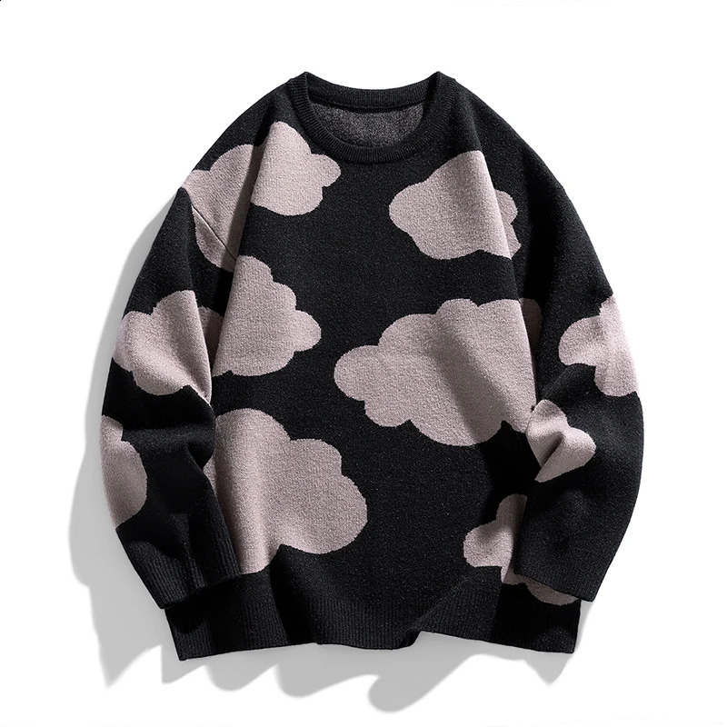 Super sized cloud sweater mens autumn retro graphic knitted sweater fashionable street clothing waveform attracts mens clothing 241011