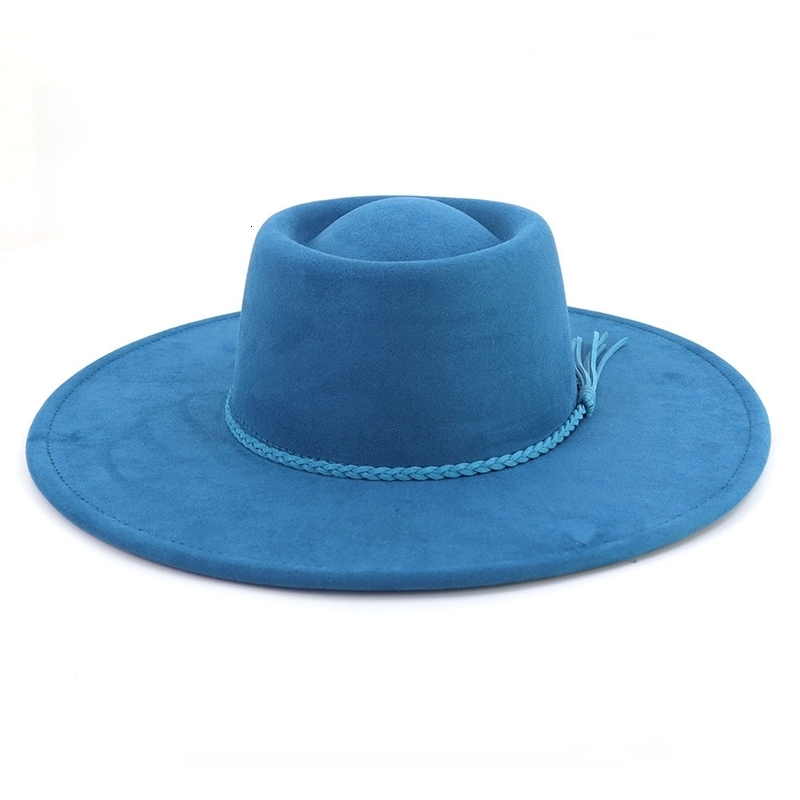 Suede Concave Top 10CM Big Wide Brim Fedora Hats for Women Men Classic Felt Party Church Hats Wedding Dress Boater Jazz Cap 241014