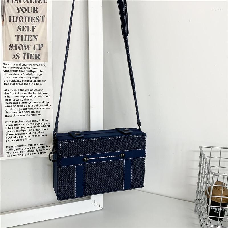Bag Boys Stylish Small Satchel Korean Style Trendy Brand Denim Box Street Fashion Hip Hop Disco e369 4