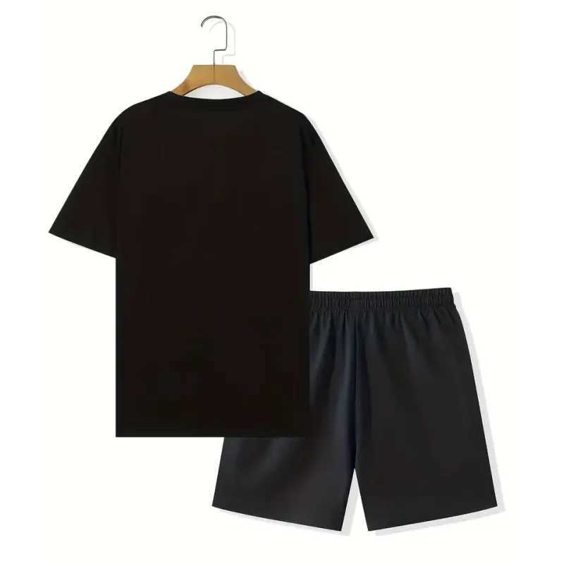 2024 New Summer Fresh Breathable Leisure Travel Set Fashion Trend Street Style Mens Wear Oversized Mens Loose TopXJ250412