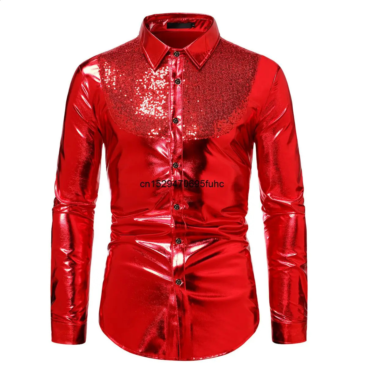 2024 Shining Gold Glitter Shirt Mens Slim fit Long sleeved Mens Dress 70s Nightclub Party Stage Singer Costume Mens Style 241015