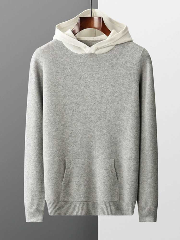 ADDONEE Men Hooded Pullover Cashmere Sweater Autumn Winter 100% Merino Wool Knitwear Smart Casual Sweater Korean Fashion Tops LX241015