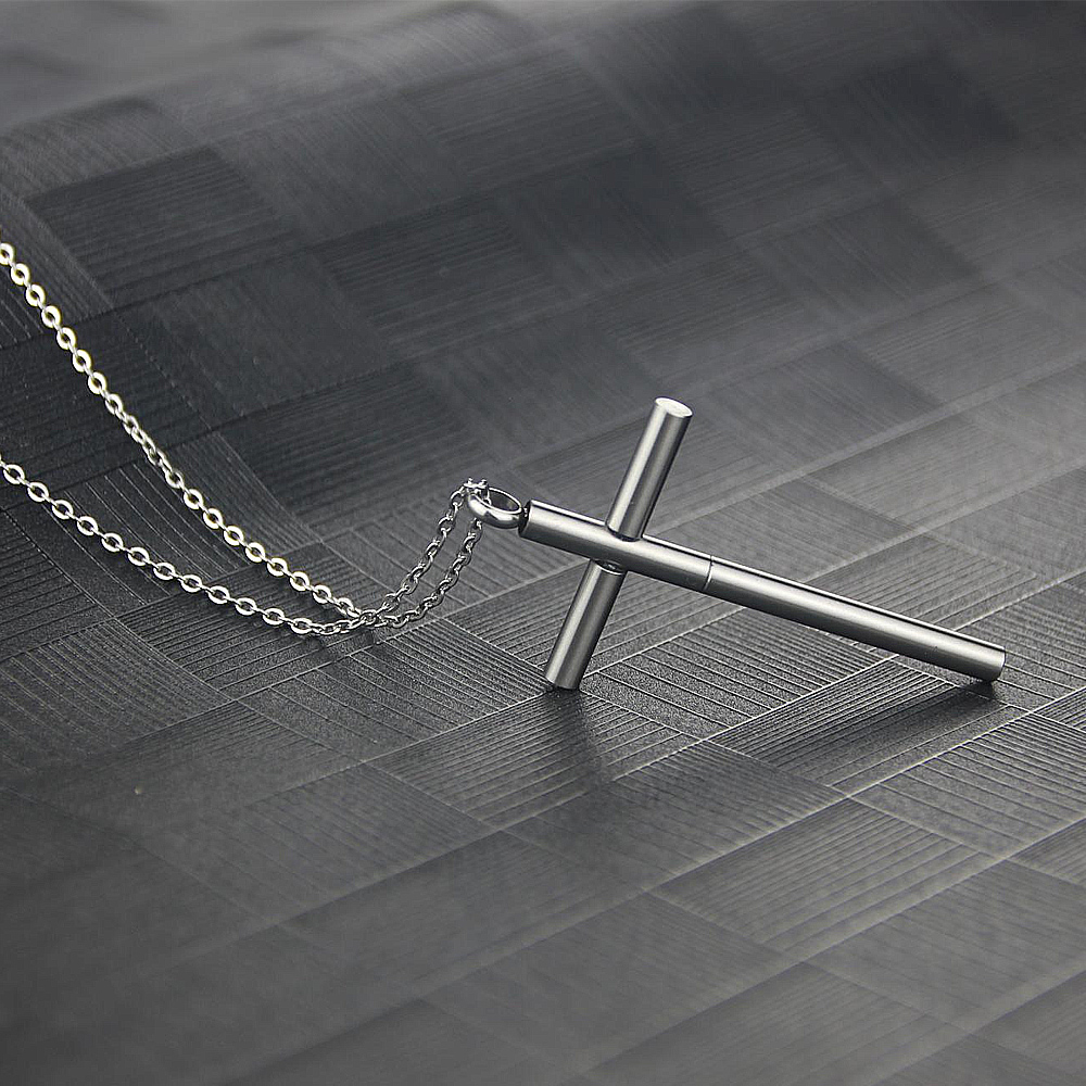 Cross Necklace for Men Stainless Steel Cross Pendant Necklace Men's Pendant Jewelry Toothpick Necklace Men Gift