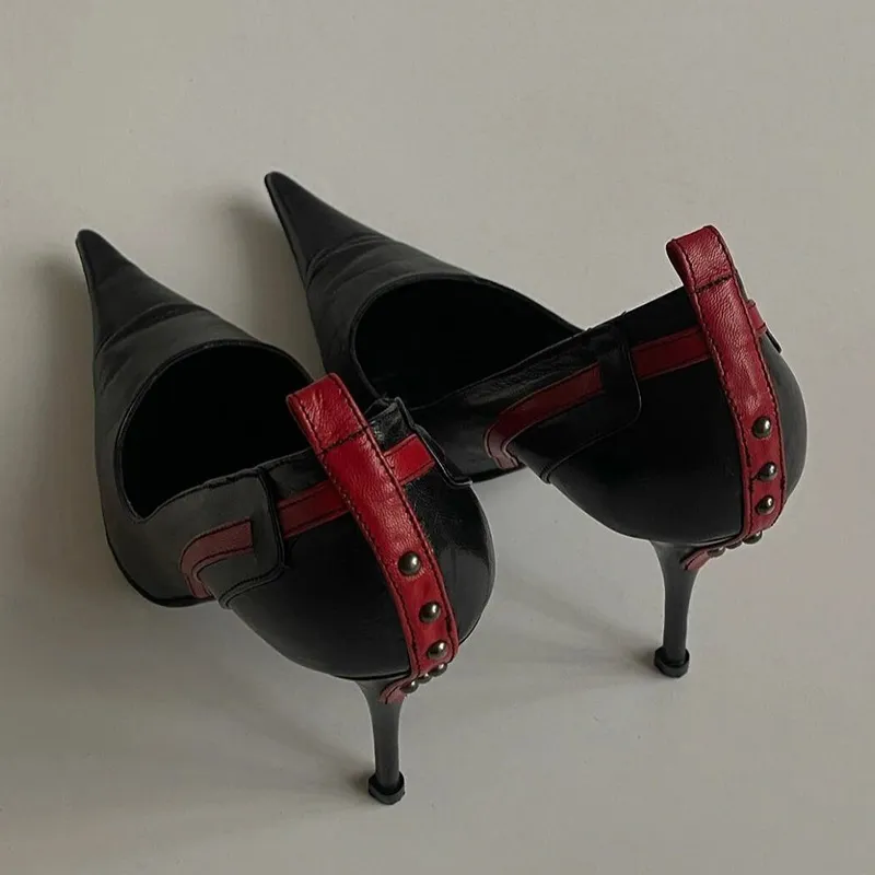 2024 New Pointed Fine Heel Riveted High Heels for Women's Niche Design Versatile Shallow Mouth Single Shoes heel with box 241121
