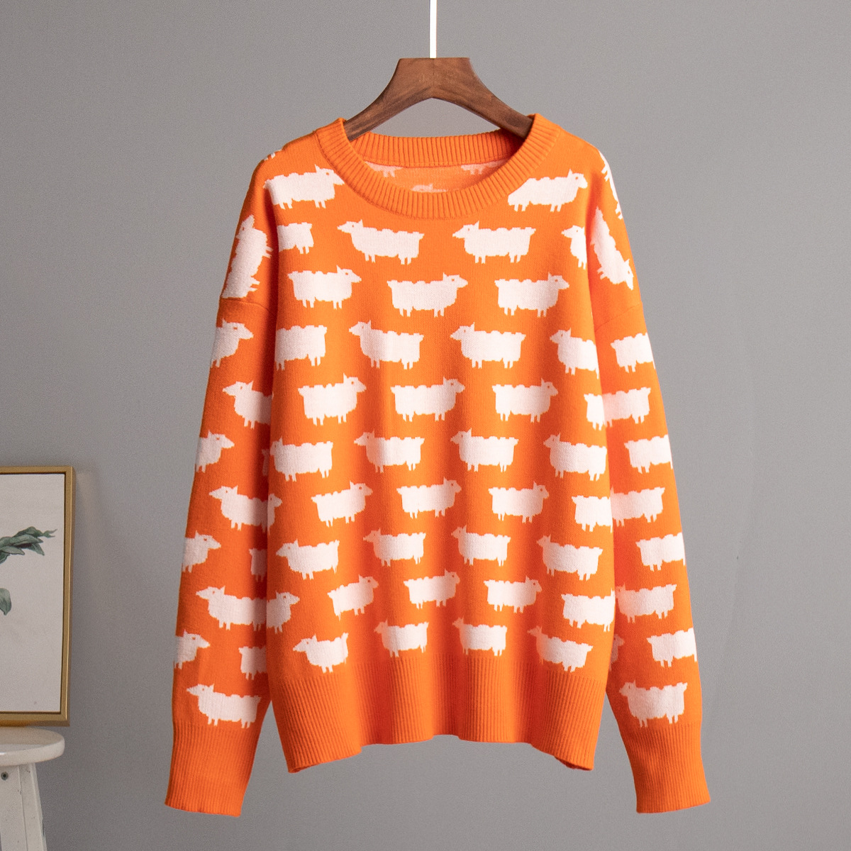 Elegant Women Sheep Printing Sweater Warm Knitted Classic O-Neck Pullover Tops Autumn Winter 2024 Streetwear Sweater