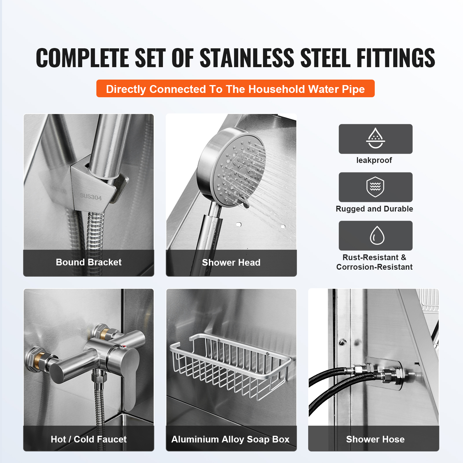 VEVOR 62" Pet Dog Bathing Station Stainless Steel Dog Grooming Tub with Stairs Faucet Accessory Bathtub for Large Pet Washing