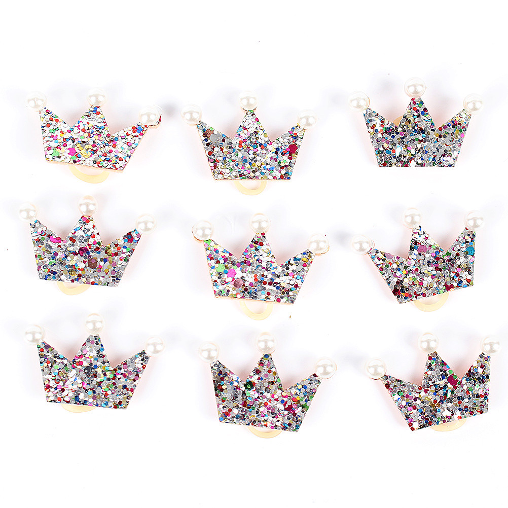 6Pcs Crown Shape Dog Bows Hair Accessories Glittering Gold Bows with Rubber Band for Long Hair Pets Accesorios Para Perros