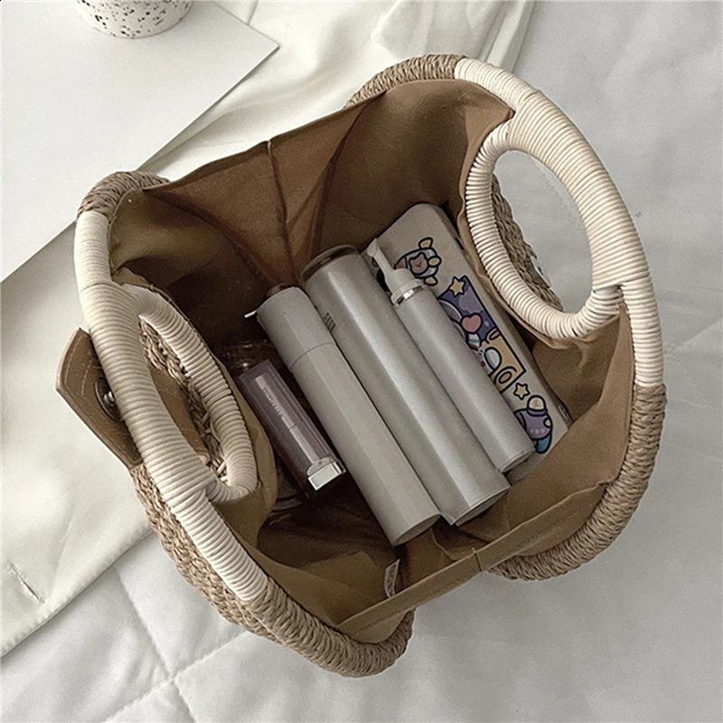 Holiday Shell Handbag Personalized and Cute Rattan Bag Casual Small Round Woven Womens Fashion Beach 241014