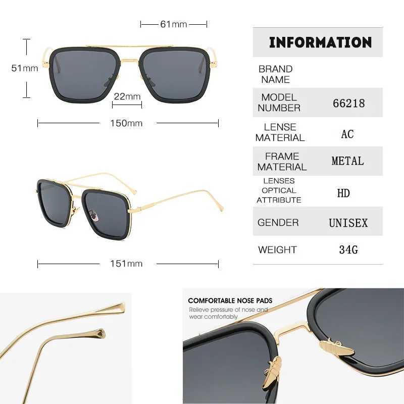 Steam Punk Tony Stark Sunglasses Mens Fashion Square Driving Glasses Neutral Metal Frame Fashion Shadow Oculos De Sol W241015