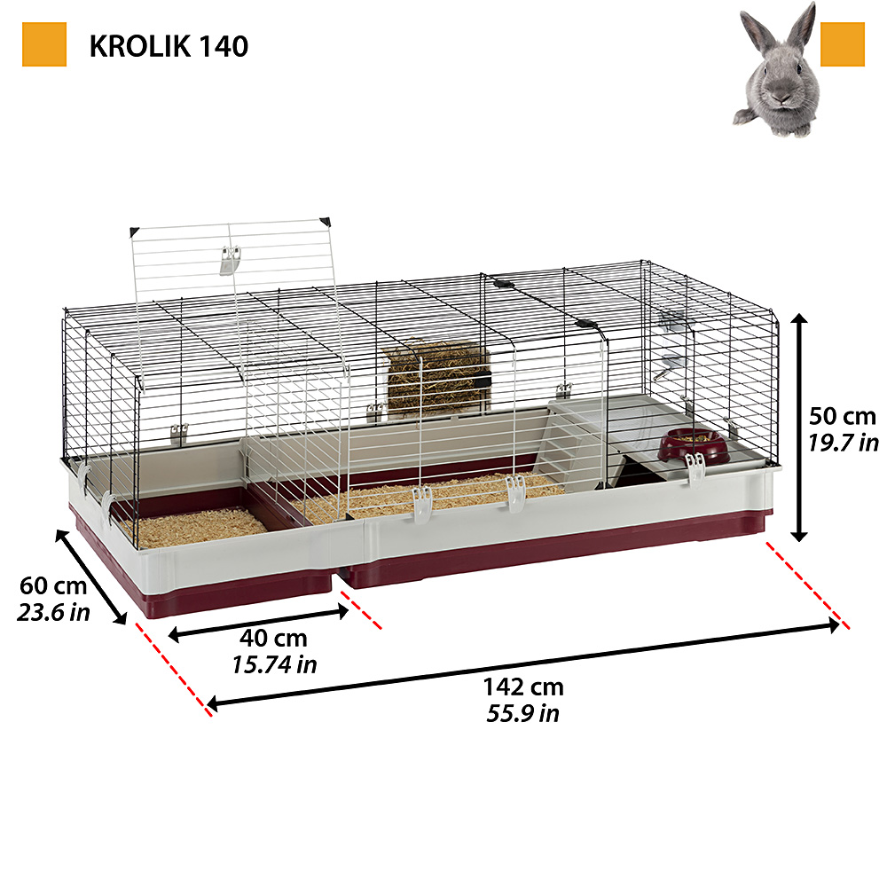 Rabbit Cage Krolik 140 Guinea Pigs, Assembly kit. Separable Extension, Accessories included
