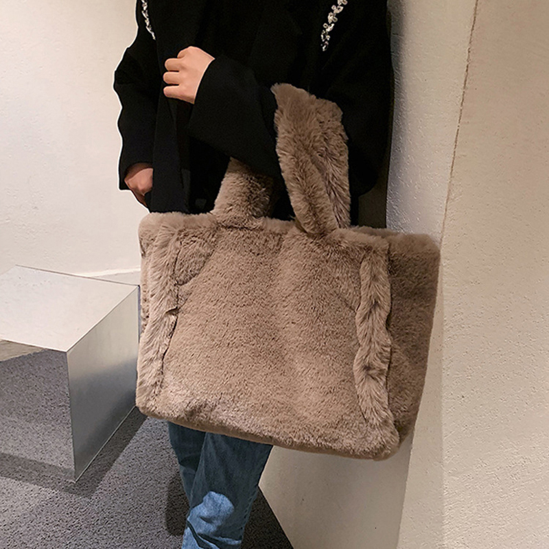 Winter Faux Fur Shopper Tote For Plush Handbag Designer Fluffy Wool Shoulder Women Furry Crossbody Messenger Bag