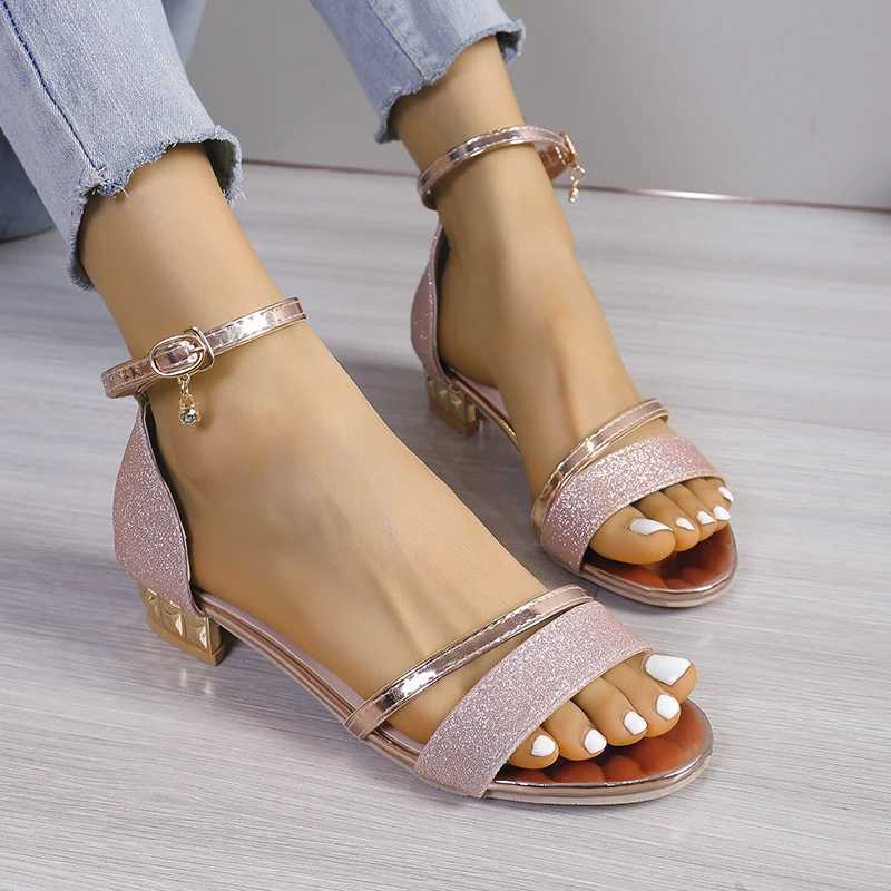 Womens Sandals 2024 Summer New Fashion Crystal Party Shoes Womens Comfortable Open Top Thick Foot Sandals Y241014
