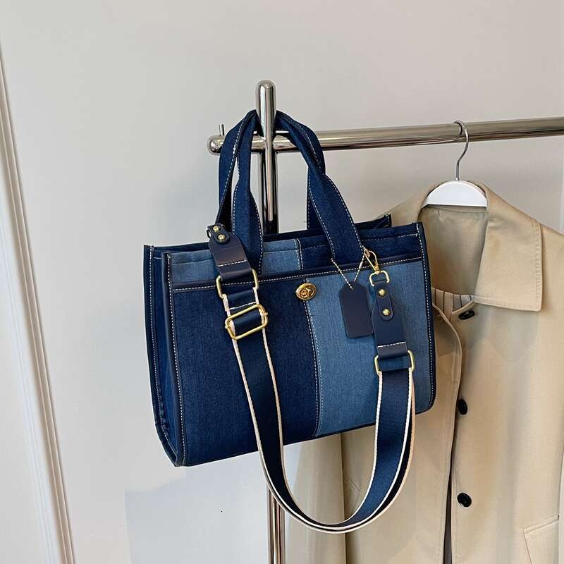 capacity handbag Large for women in 2025, new fashionable patchwork denim work and commuting bag, broadband crossbody tote bag commutg broadb f612