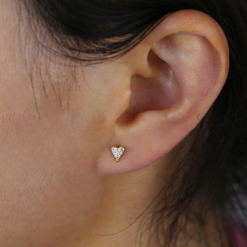 Sterg Sier Mini Love Heart Stud Earrings for Women with Cubic Zirconia