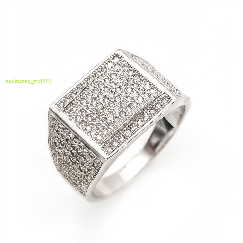 Hotsale Hiphop Jewelry Sier Rings Zircon Moissanite Dia Rhodium Gold Plating Iced Out Finger Ring For Men