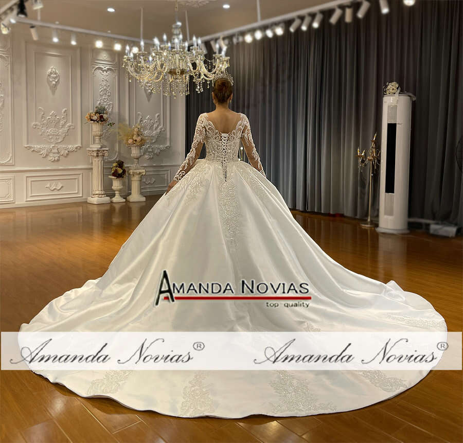 Long Sleeves Satin Wedding Dress Ball Gown