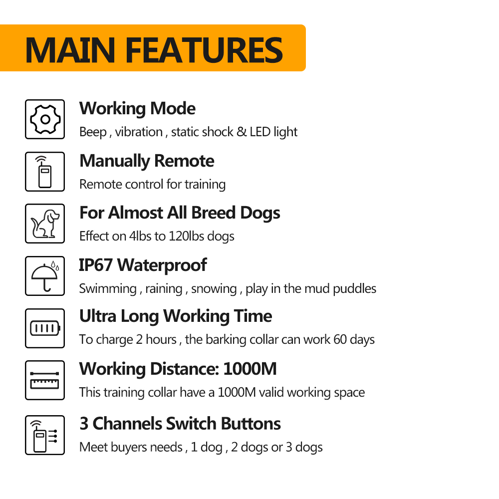 3300FT IPX7 Waterproof Dog Shock Collar Dog Training Collar with Remote for Small Medium Large Dogs