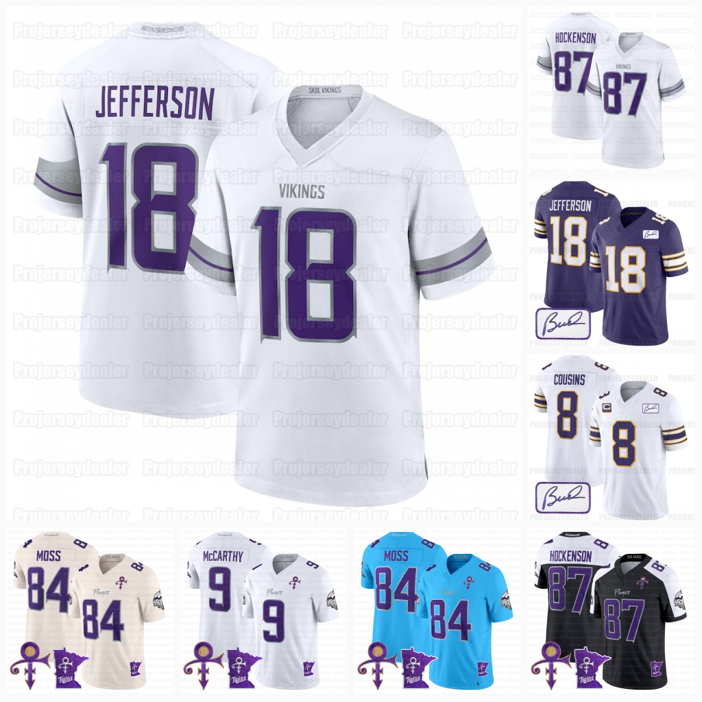 Aaron Jones Justin Jefferson 2024 Vikings Jerseys Addison TJ Hockenson J.J. McCarthy Randy Moss