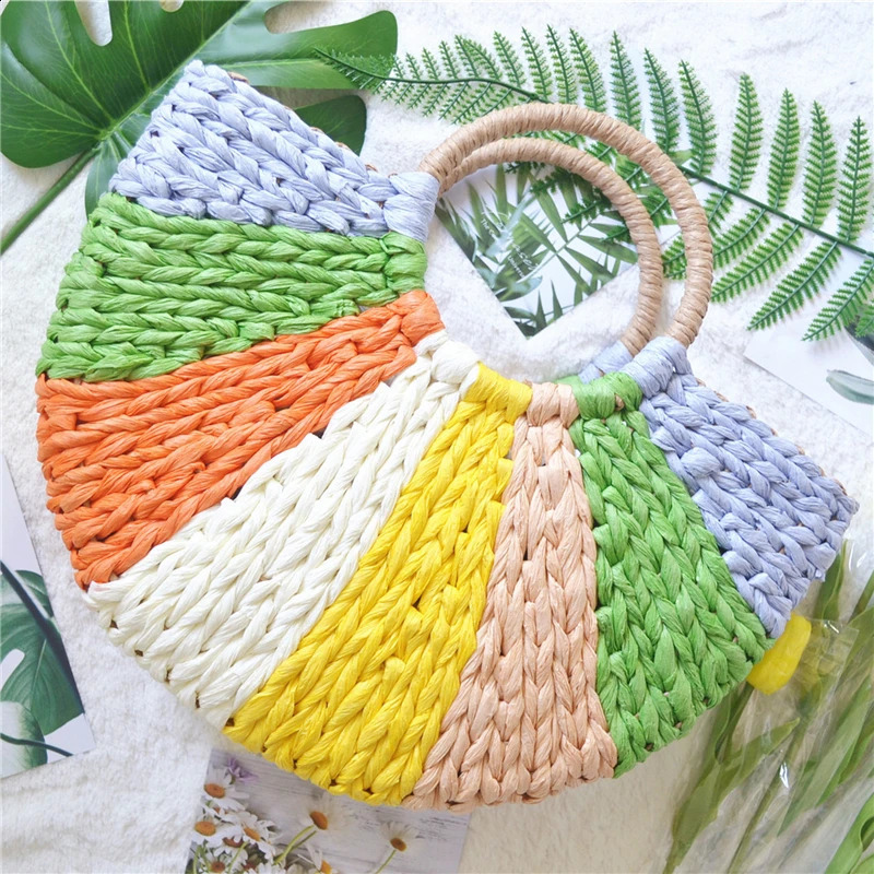 Fashion Moon Grass Handbag Womens Summer Beach Bag Rattan Retro 241014