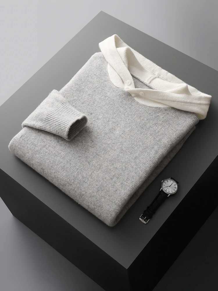 ADDONEE Men Hooded Pullover Cashmere Sweater Autumn Winter 100% Merino Wool Knitwear Smart Casual Sweater Korean Fashion Tops LX241015