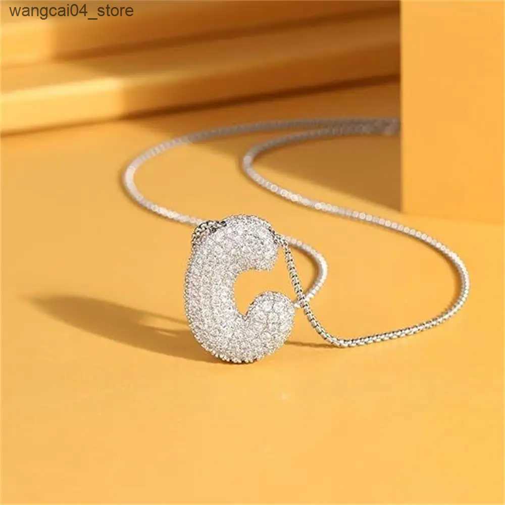 Pendant Necklaces 18K Gold Plated Waterproof Thick Bubble bet Letter Clavicle Choker Necklace Sparkling Rhinestone Balloon Initial Jewelry L240910