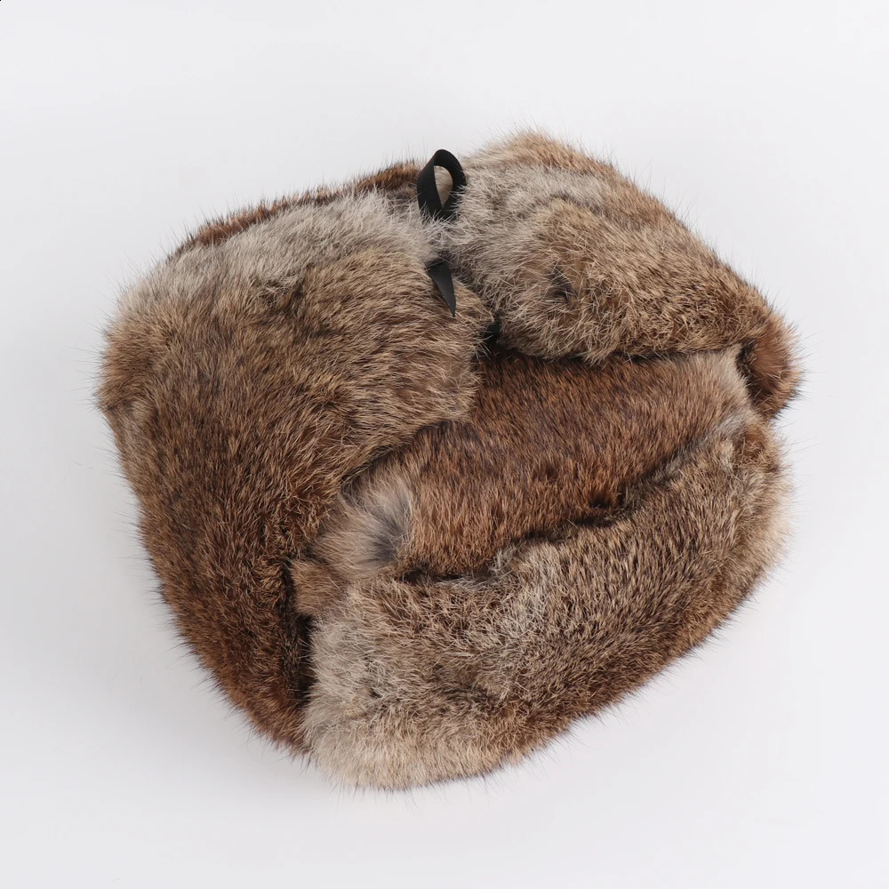 Arrival Russian Rabbit Fur Trapper Hats For Men Thick Male Winter Real Rabbit Fur Hat Full Pelt Outdoor Bomber Real Fur Cap 241014