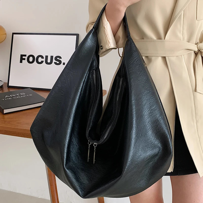 Womens Underarm Black Shoulder Bag Vintage Large Shopper Roomy Hobos Bags for Ladys Female Retro Original Tote Handbag 240924