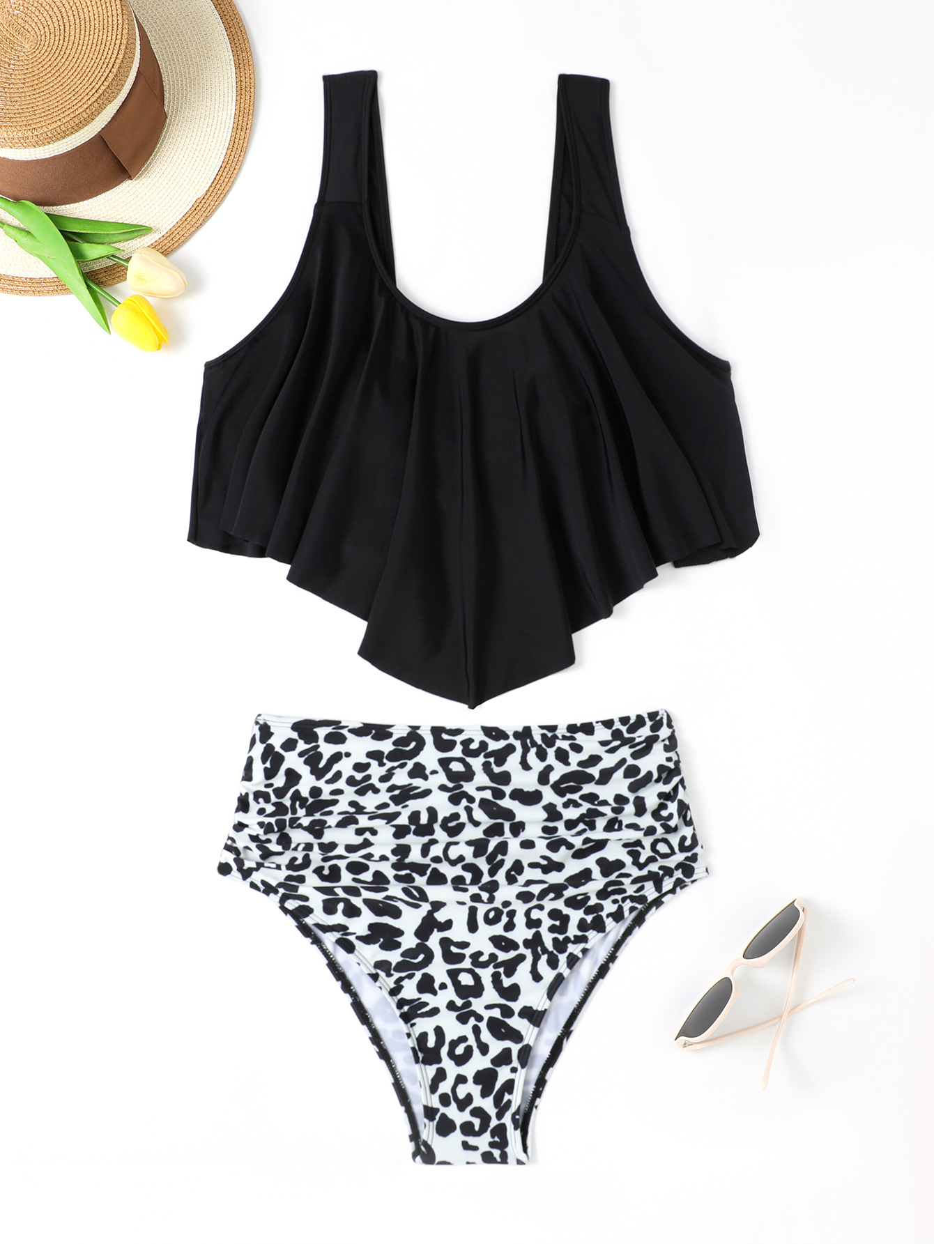 Women's Swimwear Women Two Pieces Bathing Suits Top Ruffled With High Waisted Bottom Bikini Set Swim Bras For Under Shirt