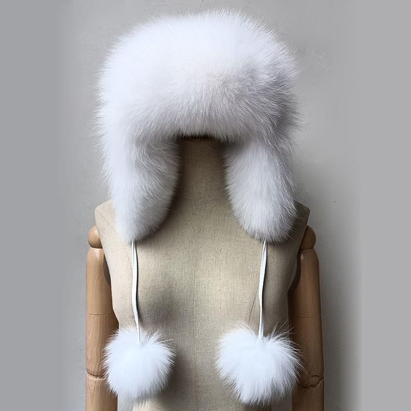 Real Women Fox Fur Hat With earflap Warm Winter Ladies Thick Real Raccoon Fur Hats Russia Geunine Fox Fur Cap 241014