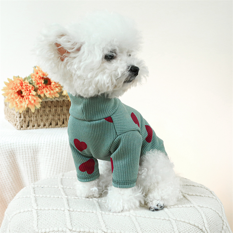 Breathable High Collar Pet Dog Clothes Spring Autumn Bottom Sweatshirt for Cats Lovely Heart Print Chihuahua York Dog T Shirt