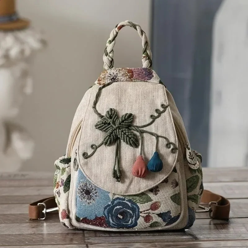 Ethnic style New backpack hand woven multifunctional lightweight canvas handbag 241014
