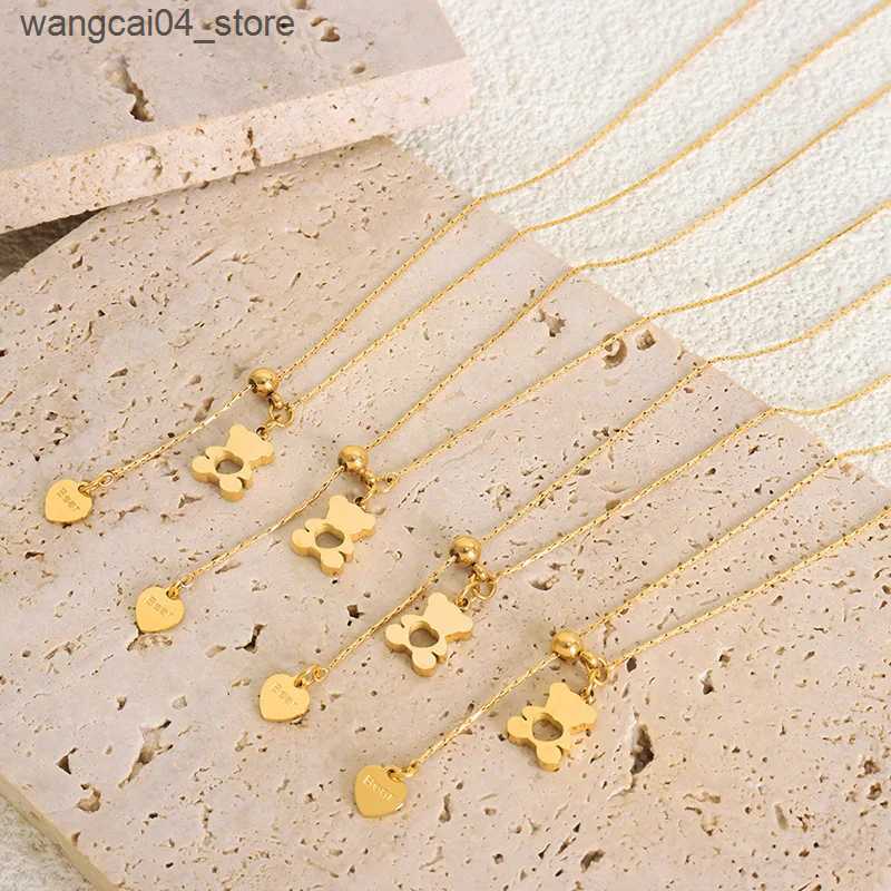 Pendant Necklaces New Bear Pendant Heart Necklace For Women Stainless Steel Gold Plated Chain Fashion Neck Jewelry Accessories Party Gift Sale L240910 - view 7