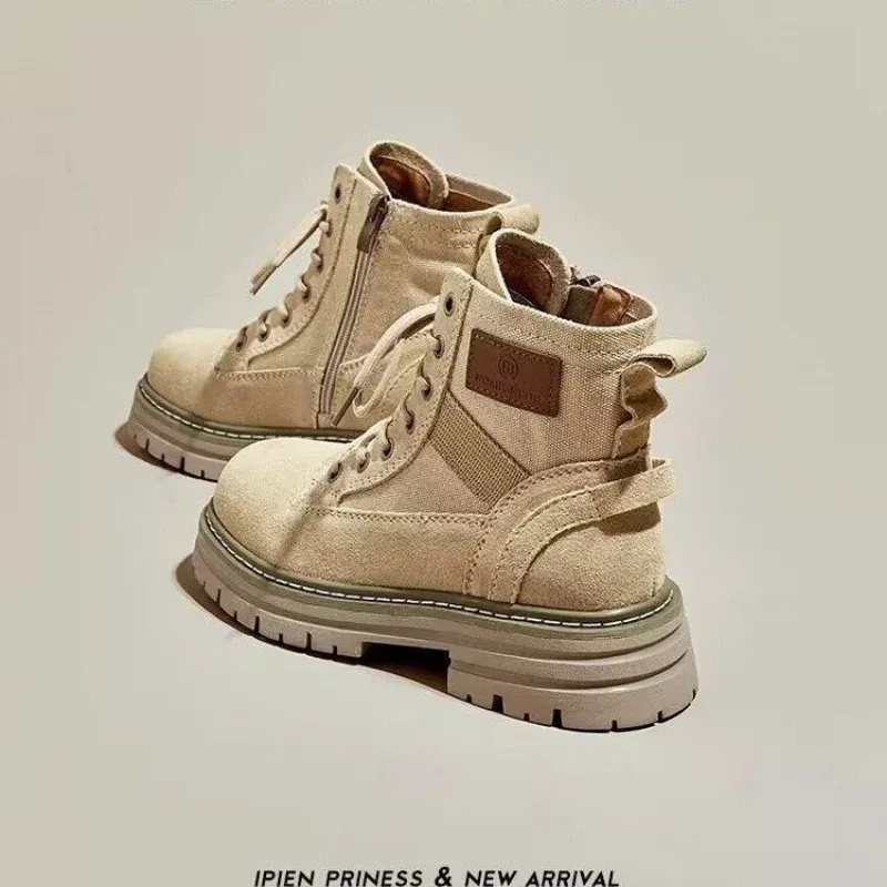 Martin Women's Boots 2024 New Winter Style Mid-High Work Ankle Boots Yellow Thick Bottom Short Polyester Ing Eva Insole