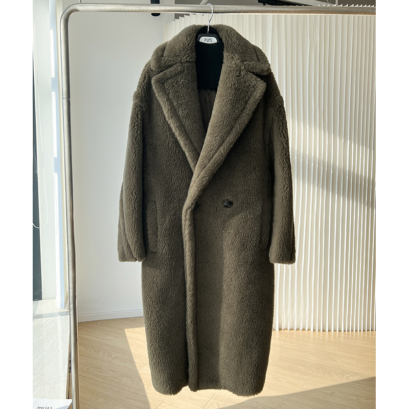 Women's Fur Long Teddy Bear Jacket Authentic Women Winter Coat Thick Warm Oversize Chunky Outerwear Overcoat Real Lambswool Coats
