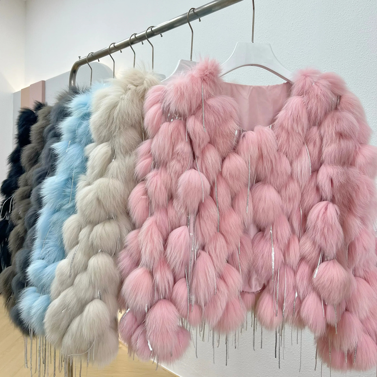 Natural fox fur coat with tassels winter fashion warm fur coat womens coat real fox fur leather jacket thick coat abrigos jacket 241015