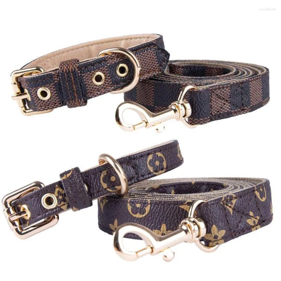 Dog Collars Designer Leashes Adjustable PU Leather Pet Fashion Letters Print Old Flowers For Cat Necklace Durable Neck Decoration Accessory cb7