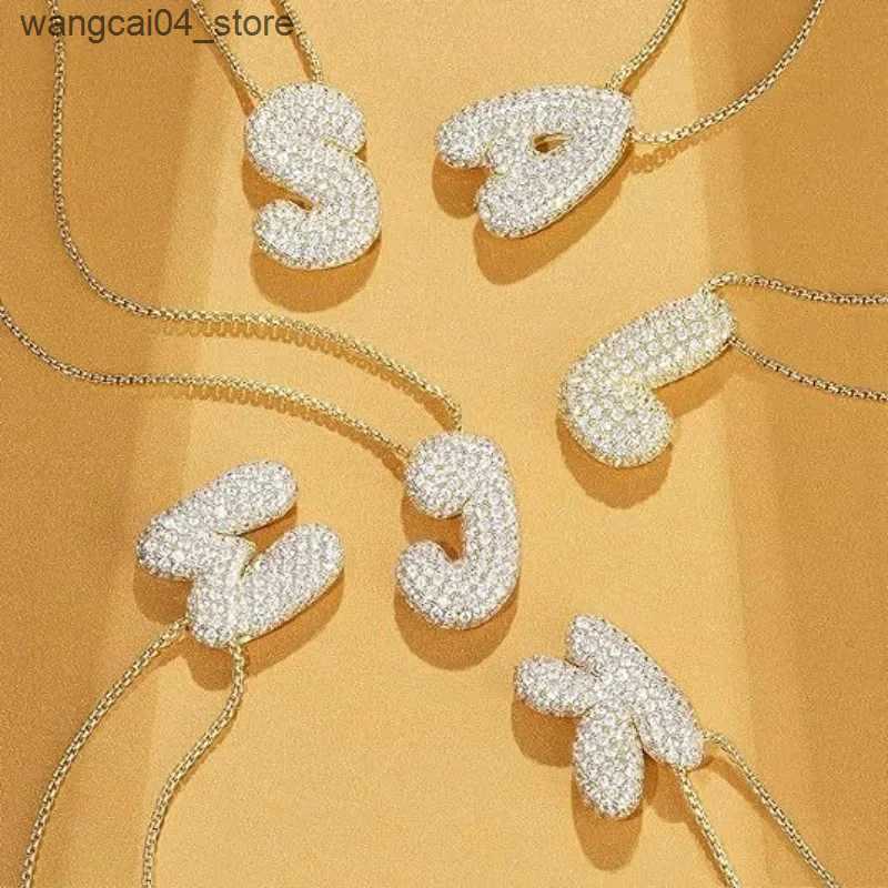 Pendant Necklaces 18K Gold Plated Waterproof Thick Bubble bet Letter Clavicle Choker Necklace Sparkling Rhinestone Balloon Initial Jewelry L240910