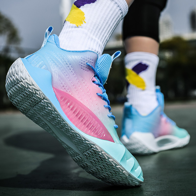 High quality cushioned rebound basketball shoes men friction sound breathable flexible wear-resistant soft luminous sports shoes