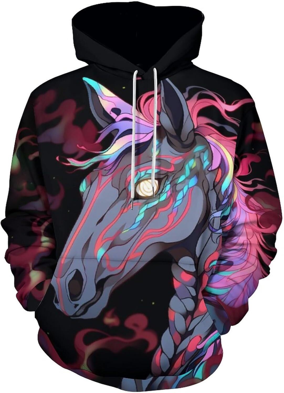 Hoodie for Mens Womens Rainbow Tie Dyed Horse Hoodie cool 3D Art Printing Animal Lover Pullover Hoodie Graphic Fashionable and Warm