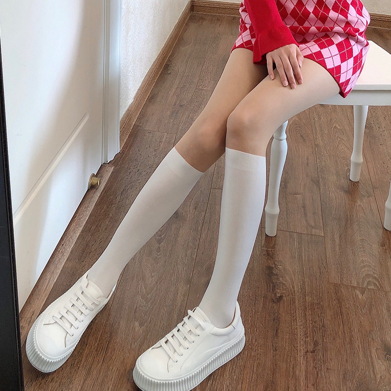 2025 new designer autumn and winter fine stockings white thigh women fashion s JK black high tube socks spliced fake calf socks