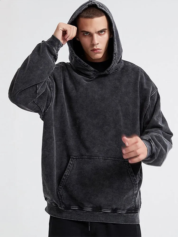 100%Cotton Black Acid Wash Hoodies Mens Casual Clothing Vintage Unisex Oversized Hip Hop Sweatshirts Male Pullover Y2K Clothes 241015