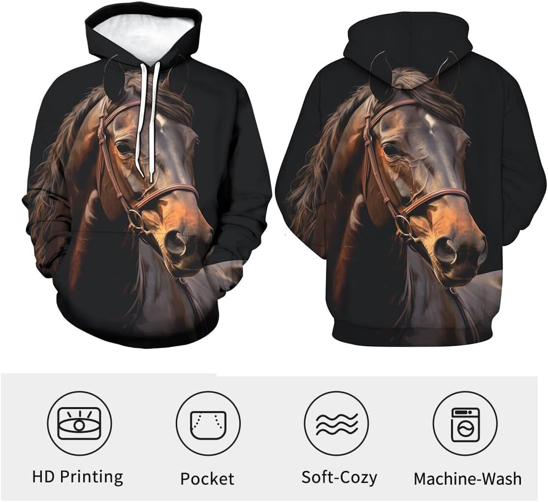 Hoodie for Mens Womens Mens Funny Horse Racing Hoodie Vintage Cute Horse Animal Lover Pullover Hoodie Graphic Fashionable and Warm cool