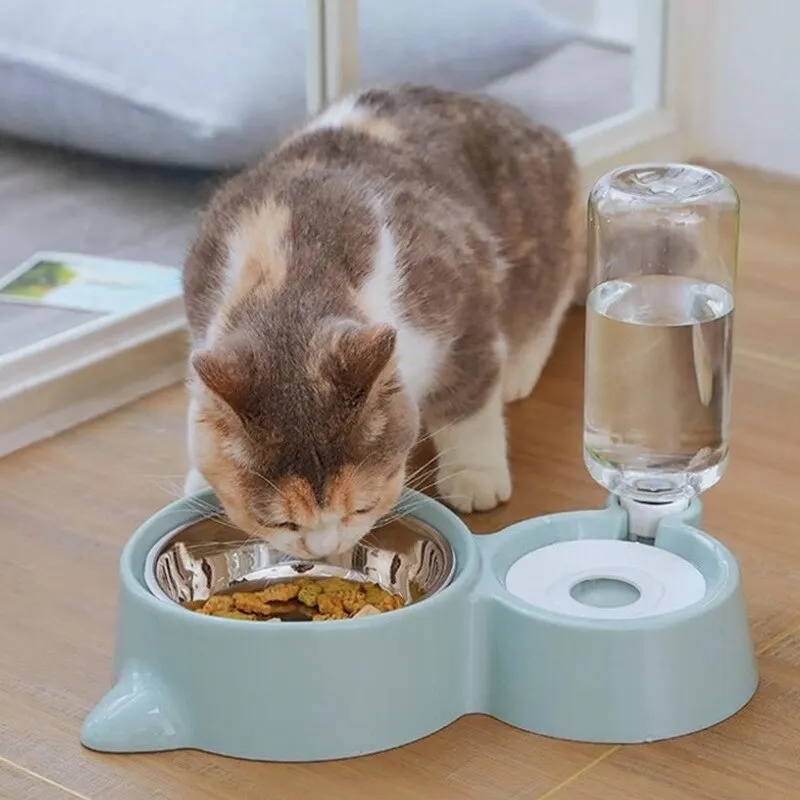 New 2-in-1 Cat Bowl Water Dispenser Automatic Water Storage Pet Dog Cat Food Bowl Food Container with Waterer Pet Waterer Feeder