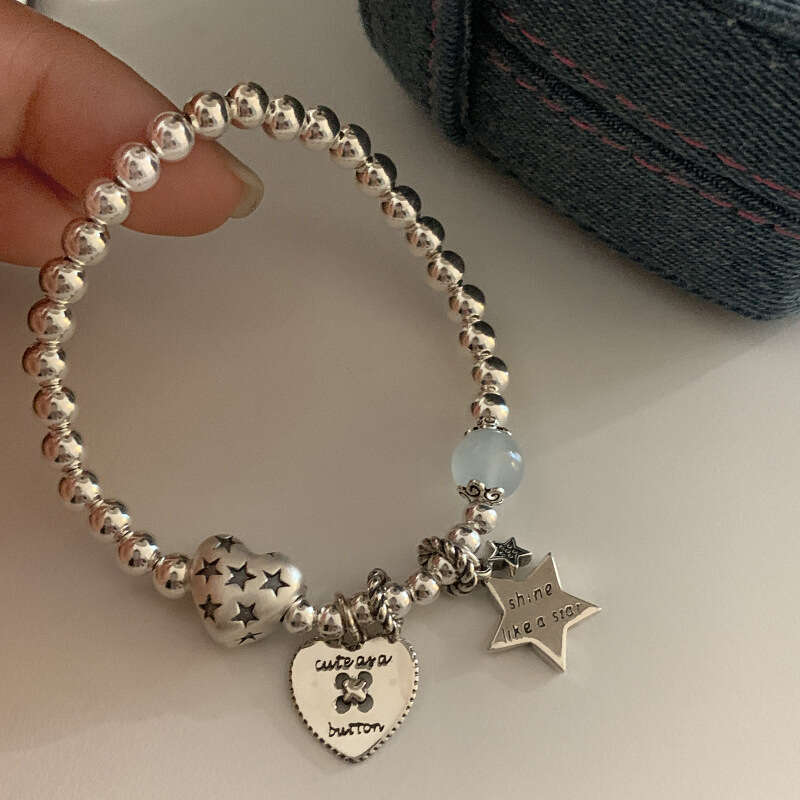 Bracelet sier bead heart-shaped star bracelet for women fashionable light niche high-end heavy industry jewelry