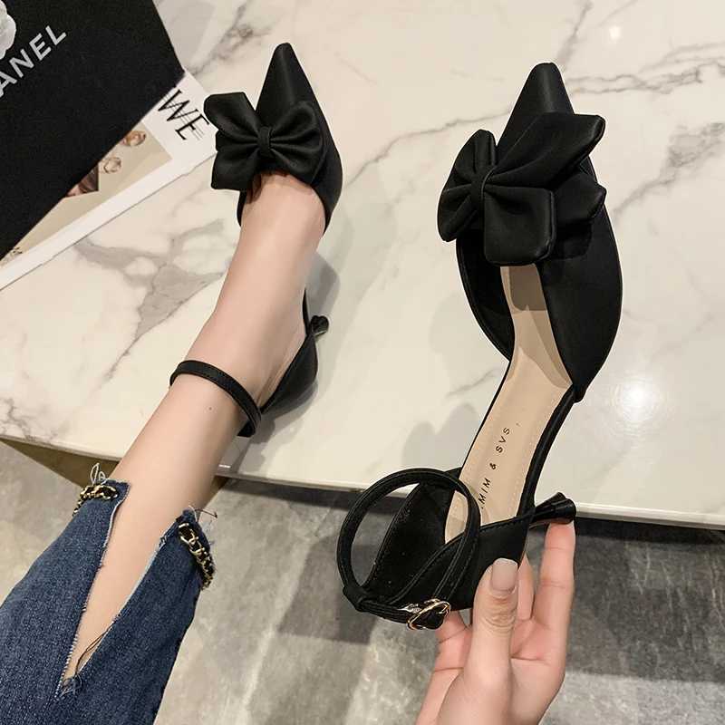 Summer Womens Shoes Fashion 2024 New Low Boot Bow Knot Sandals Sexy Baby Head Stiletto Party Light Sandals De Mujer Y241023