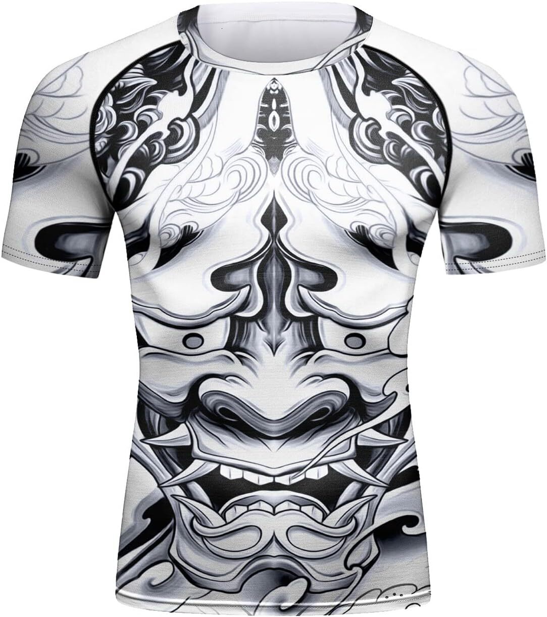 Men's T-shirt Men's 3D digital print short sleeve Prajna T-shirt Outdoor running Yoga fitness men's tight T-shirt casual top summer wea