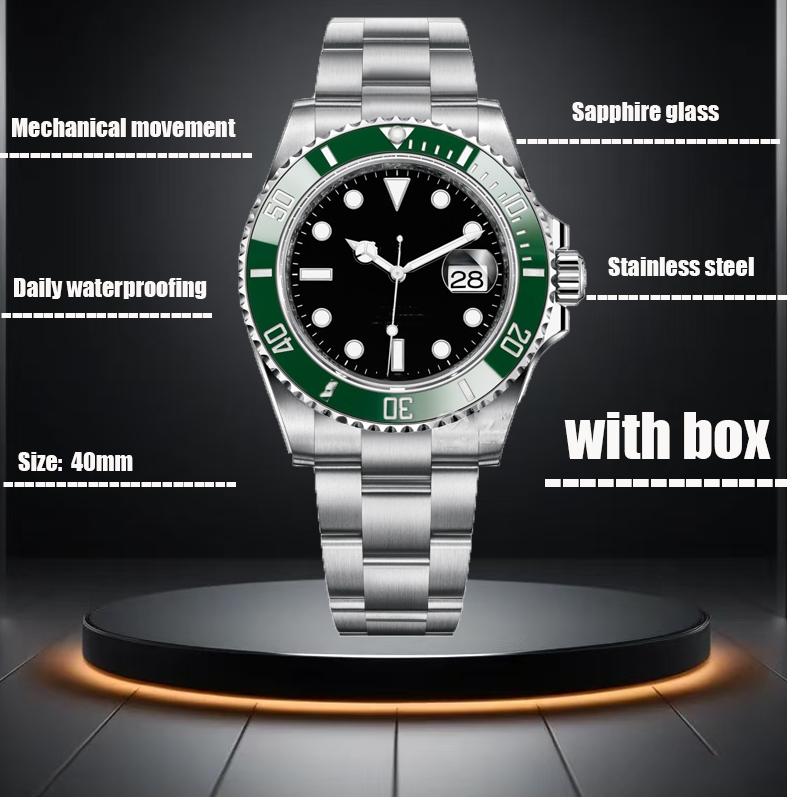 Popular men's hot-selling luxury sapphire covered mechanical watch with blue hands and stainless steel construction