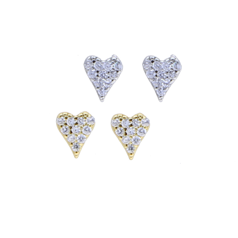 Sterg Sier Mini Love Heart Stud Earrings for Women with Cubic Zirconia