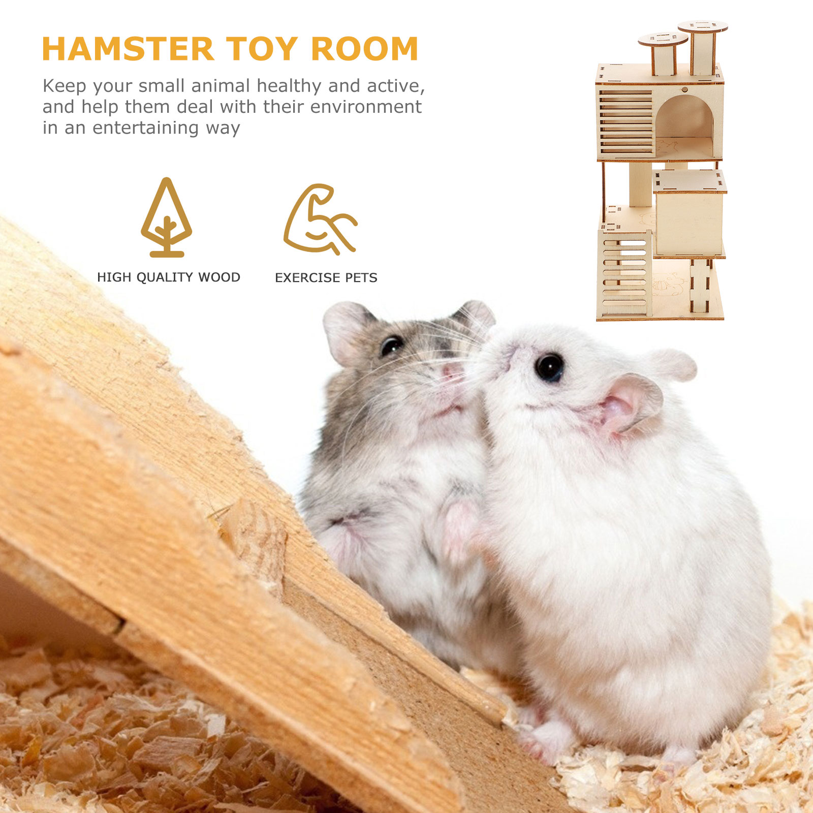 Premium Hamster Wooden Ladder House Habitat Pet Exercise Playground with Platform Fun and Safe for Small Pets