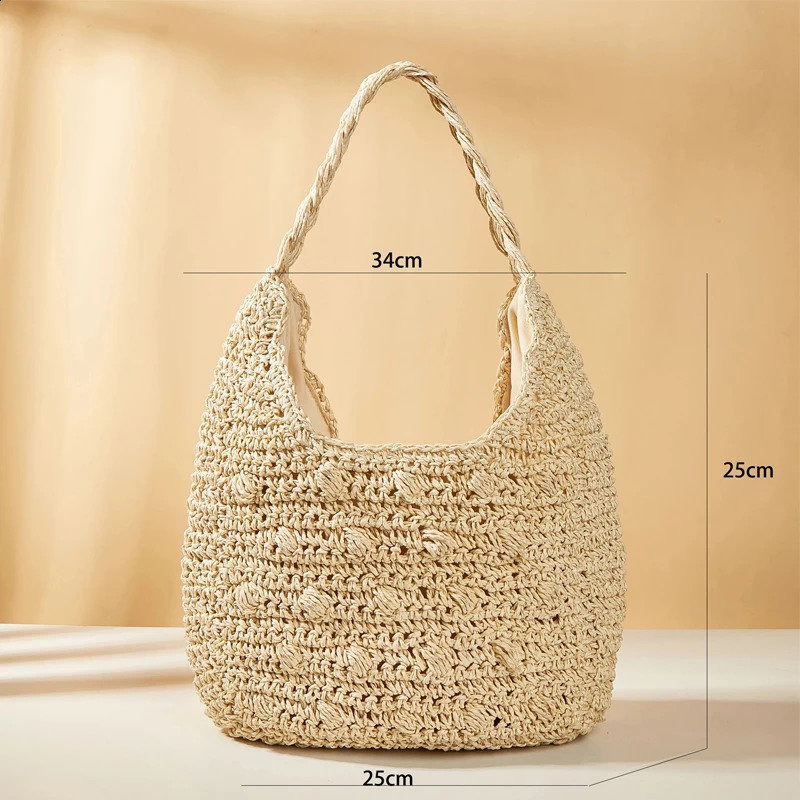 Fashion Straw Bag Womens Shoulder Paper Handbag Large Capacity Summer Beach Casual 241014